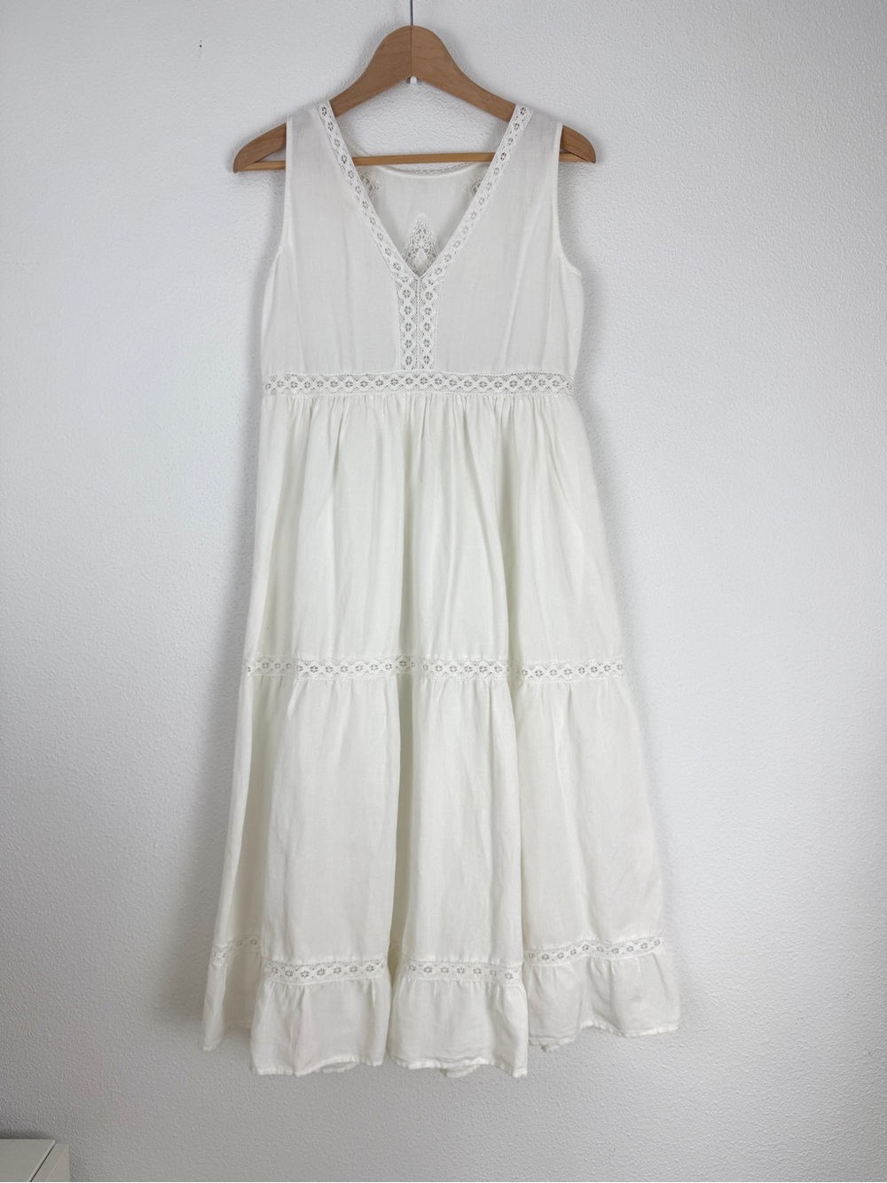 Sezane Zarrri Lace Embroidery White Eyelet Tiered Midi Dress 36 US4 - Picture 6 of 10